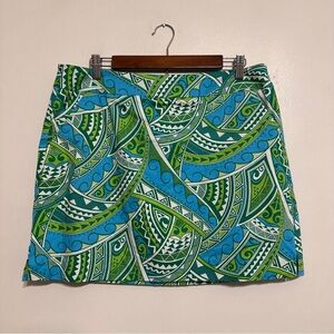 Loudmouth Ladies Printed Cotton Golf Skort Skirt size 12 Green Blue